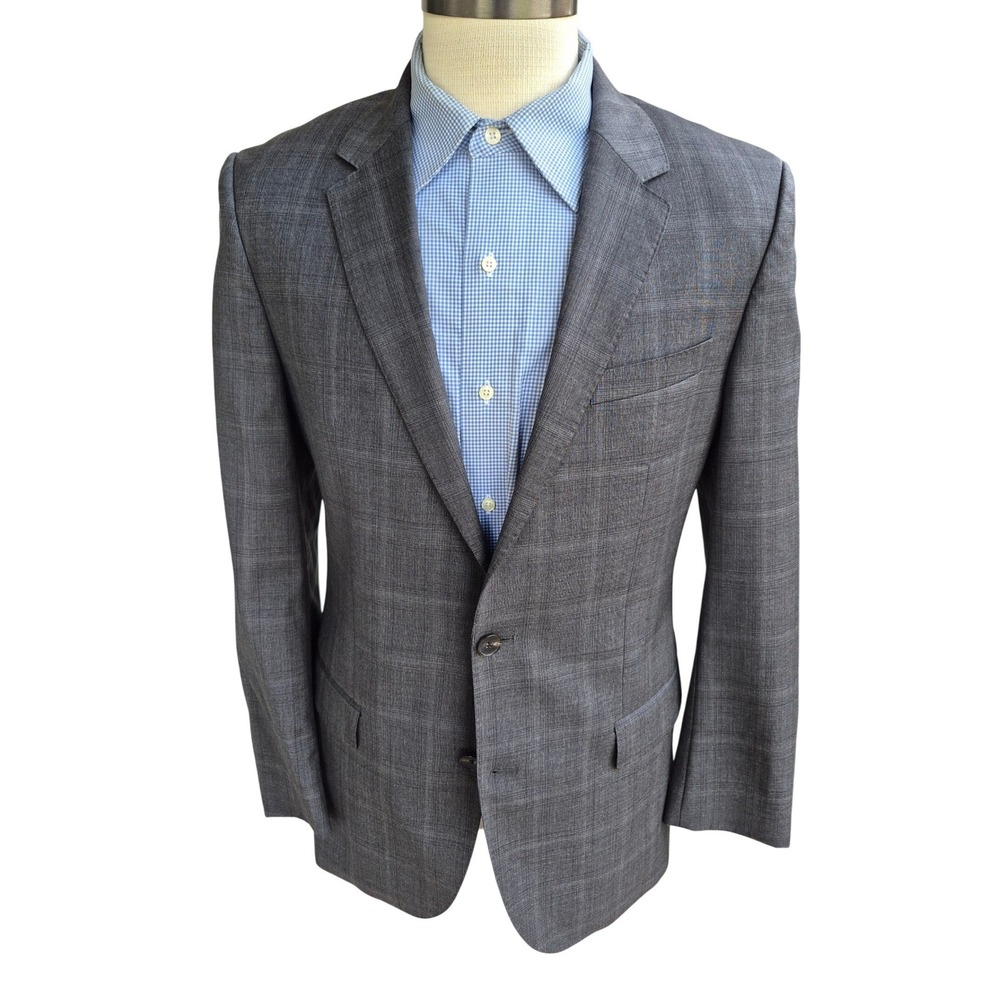 Hugo Boss Mens Grey Glen Check Huge Genius Super 110 Wool Blazer Sport Coat 40R